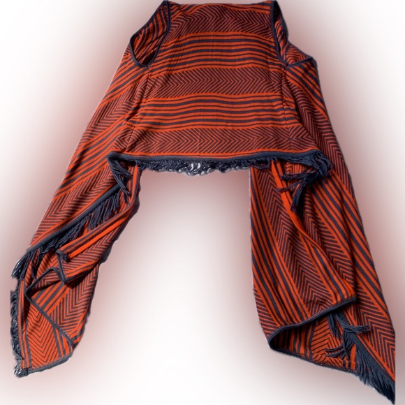 Orange & blue sweater shawl vest with fringe. Clemson or Hippie by SAY WHAT? - Picture 5 of 8